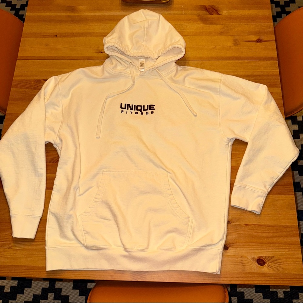 Unique Fitness Unisex Front & Back Logo Hoodie Off-White L